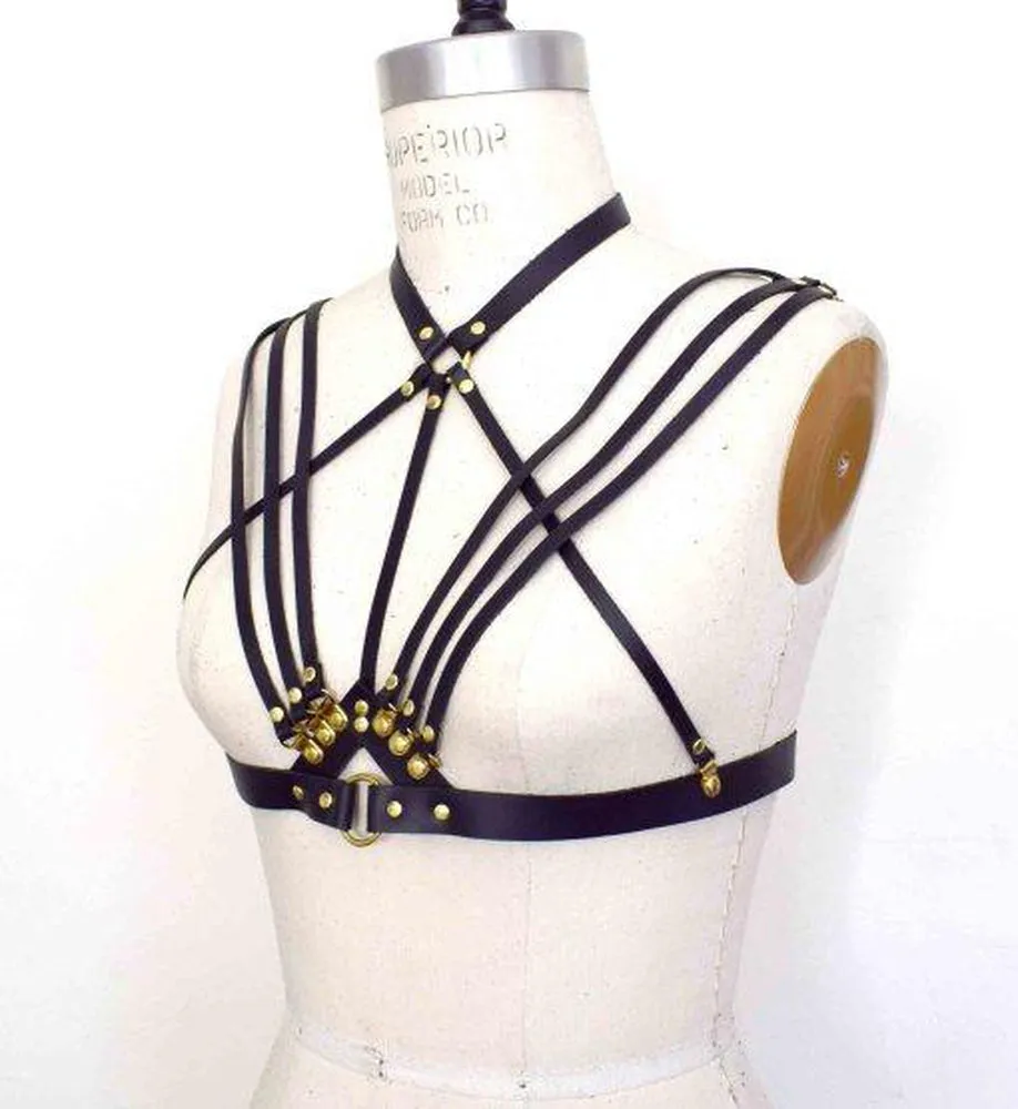Olivia Strappy Leather Harness Bra