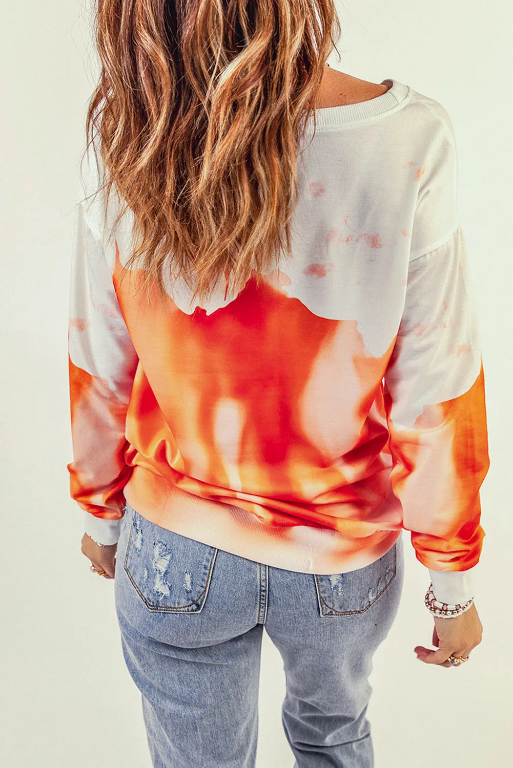 Orange Skeleton Slogan Tie Dye Print Distressed Sweatshirt