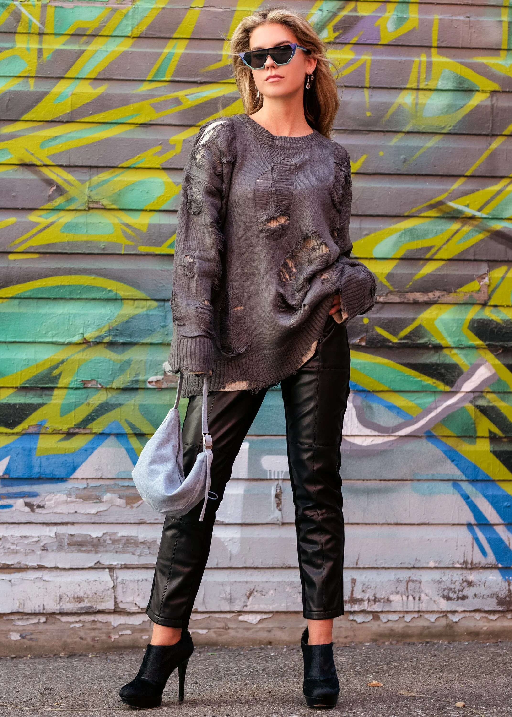 Oversized Distressed Knit Sweater