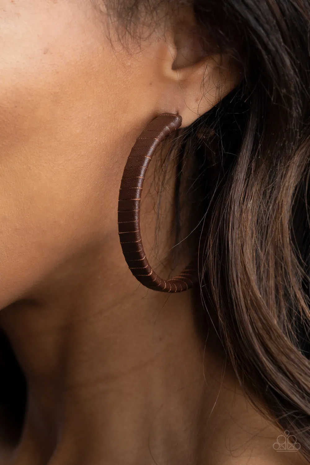 Paparazzi Leather-Clad Legend Earrings Brown