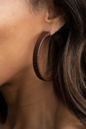 Paparazzi Leather-Clad Legend Earrings Brown