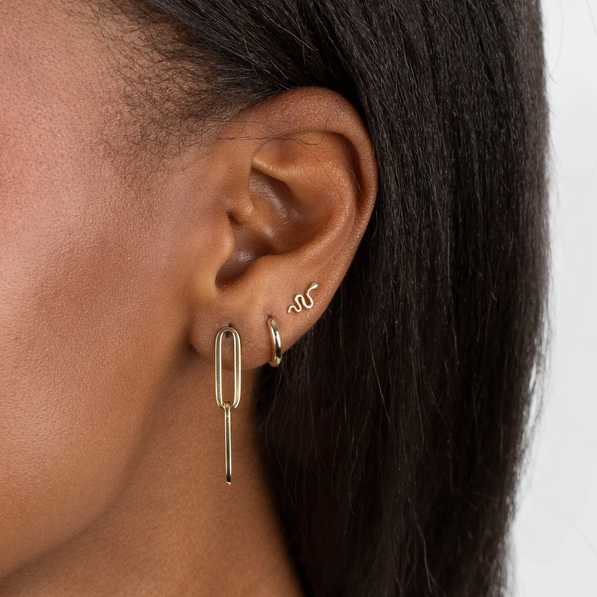 Paperclip Drop Stud Earring 14K