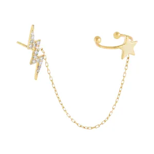 Pavé Lightning Chain X Star Ear Cuff