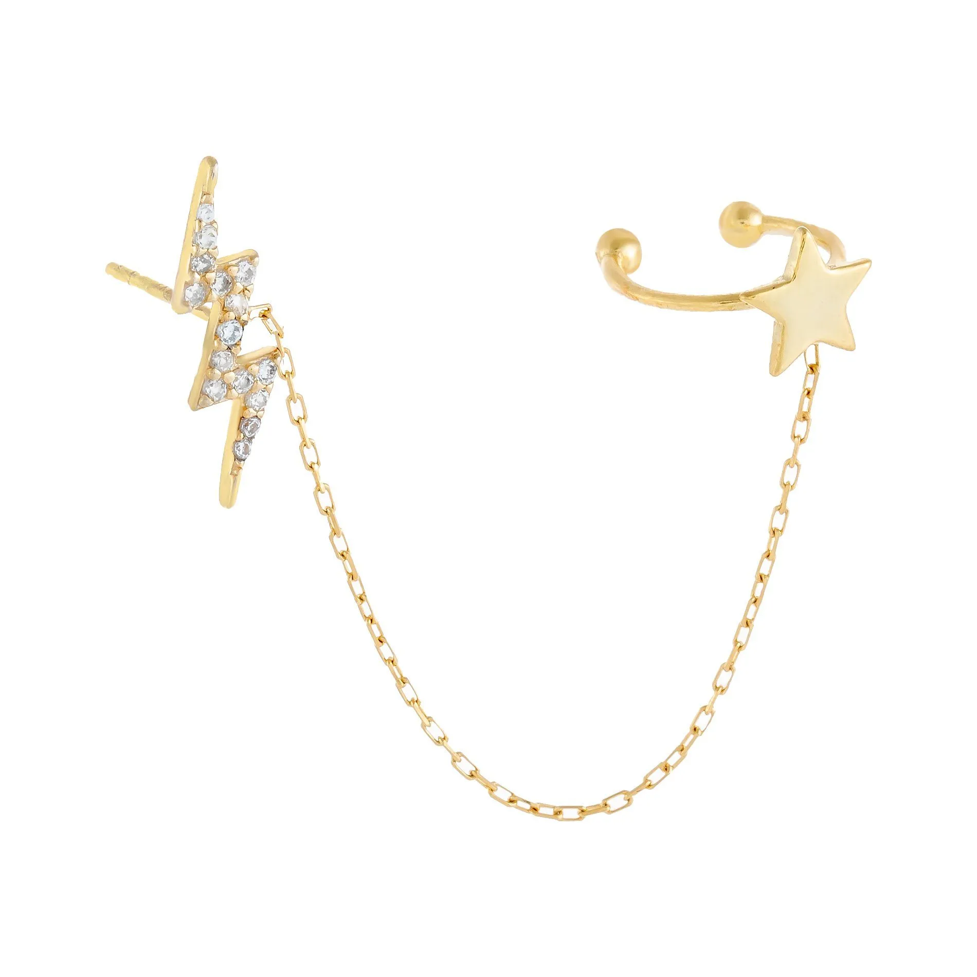 Pavé Lightning Chain X Star Ear Cuff