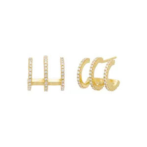 Pavé Triple Thin Claw Stud Earring
