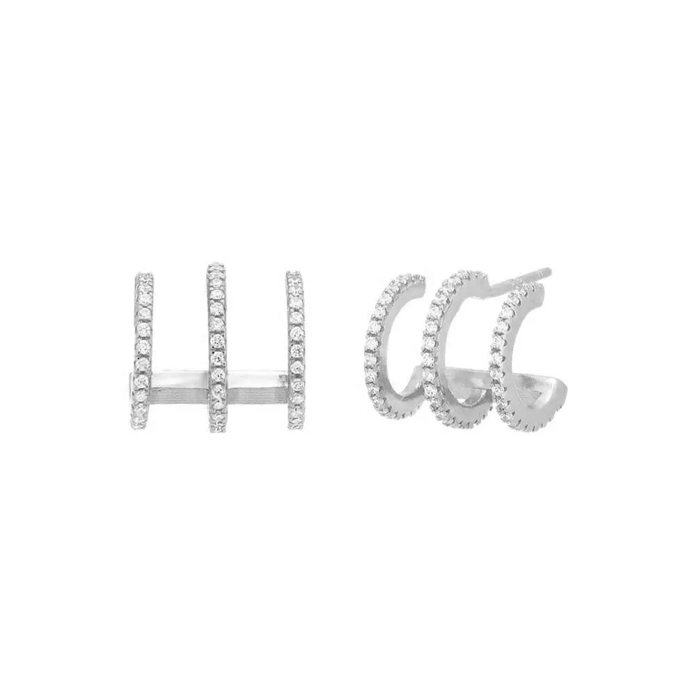 Pavé Triple Thin Claw Stud Earring