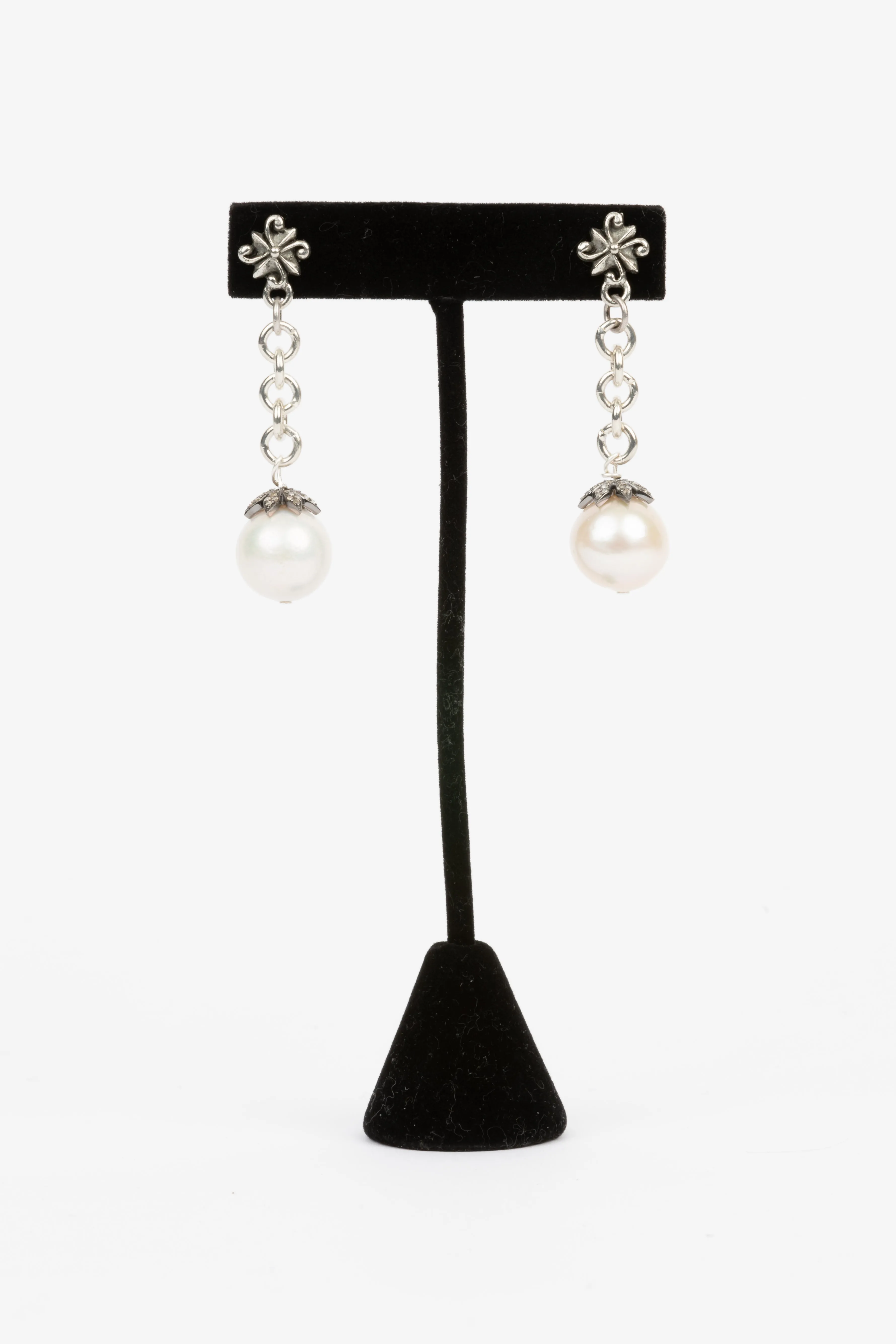 Pave Diamond, Pearl Chain Earring