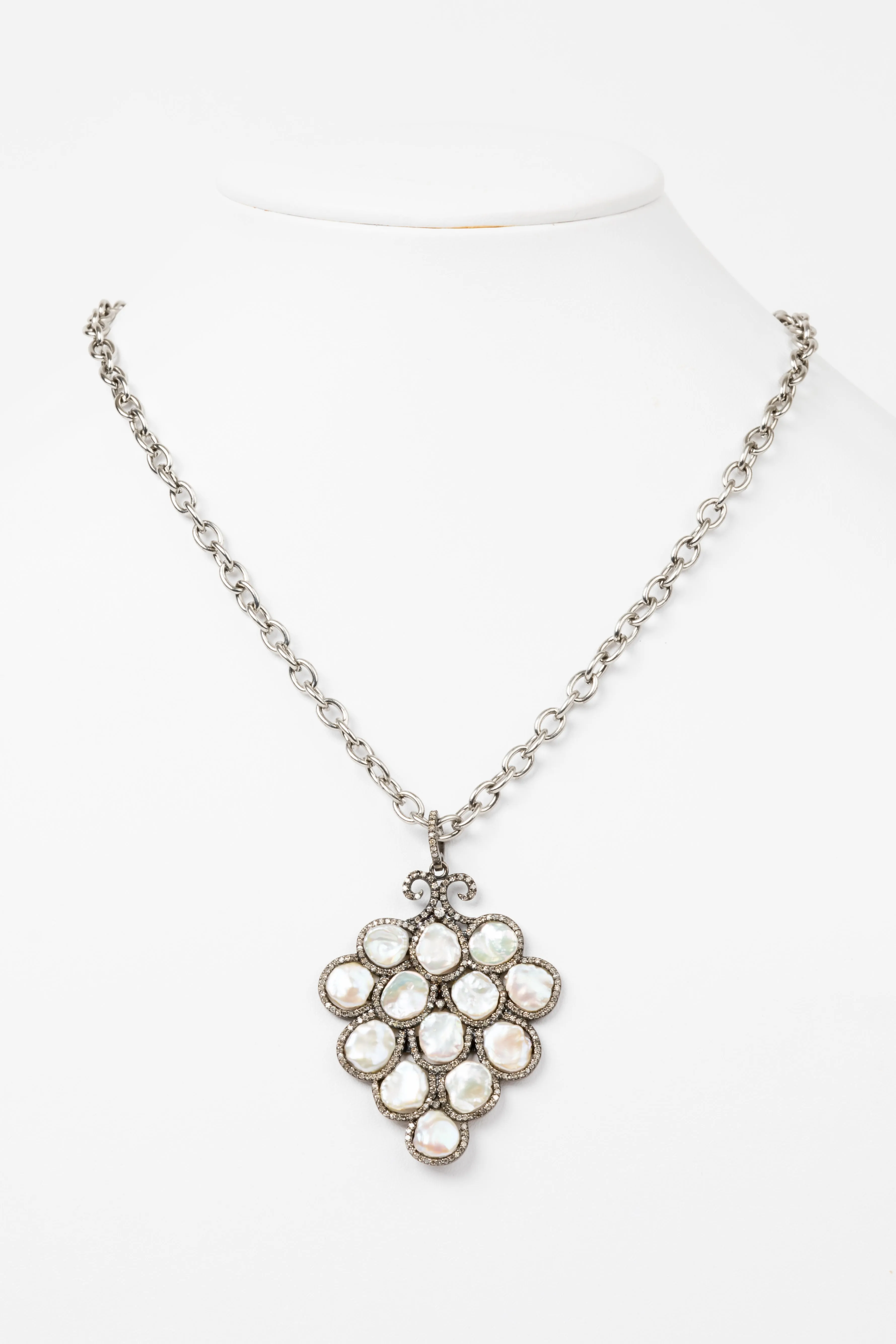 Pave Diamond, Pearl Necklace