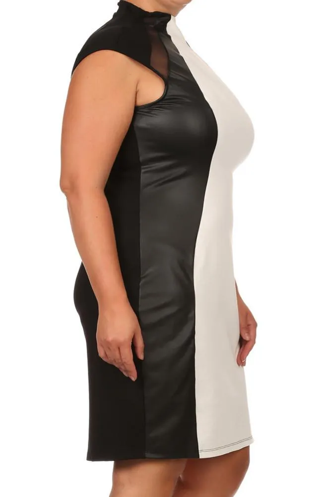 Plus Size City Night Leather Paneled White Midi Dress