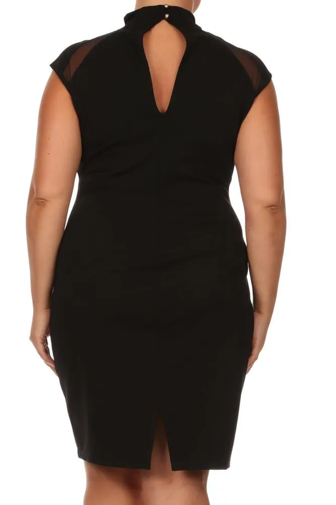 Plus Size City Night Leather Paneled White Midi Dress