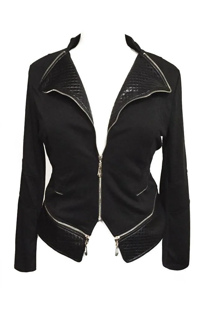 Plus Size Rock N' Roll Leather Hem Zipper Jacket
