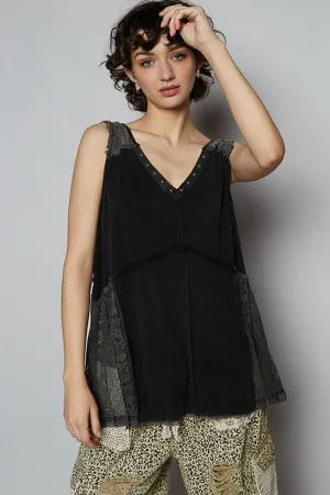 POL Lace Detail Studded Crisscross Back Top