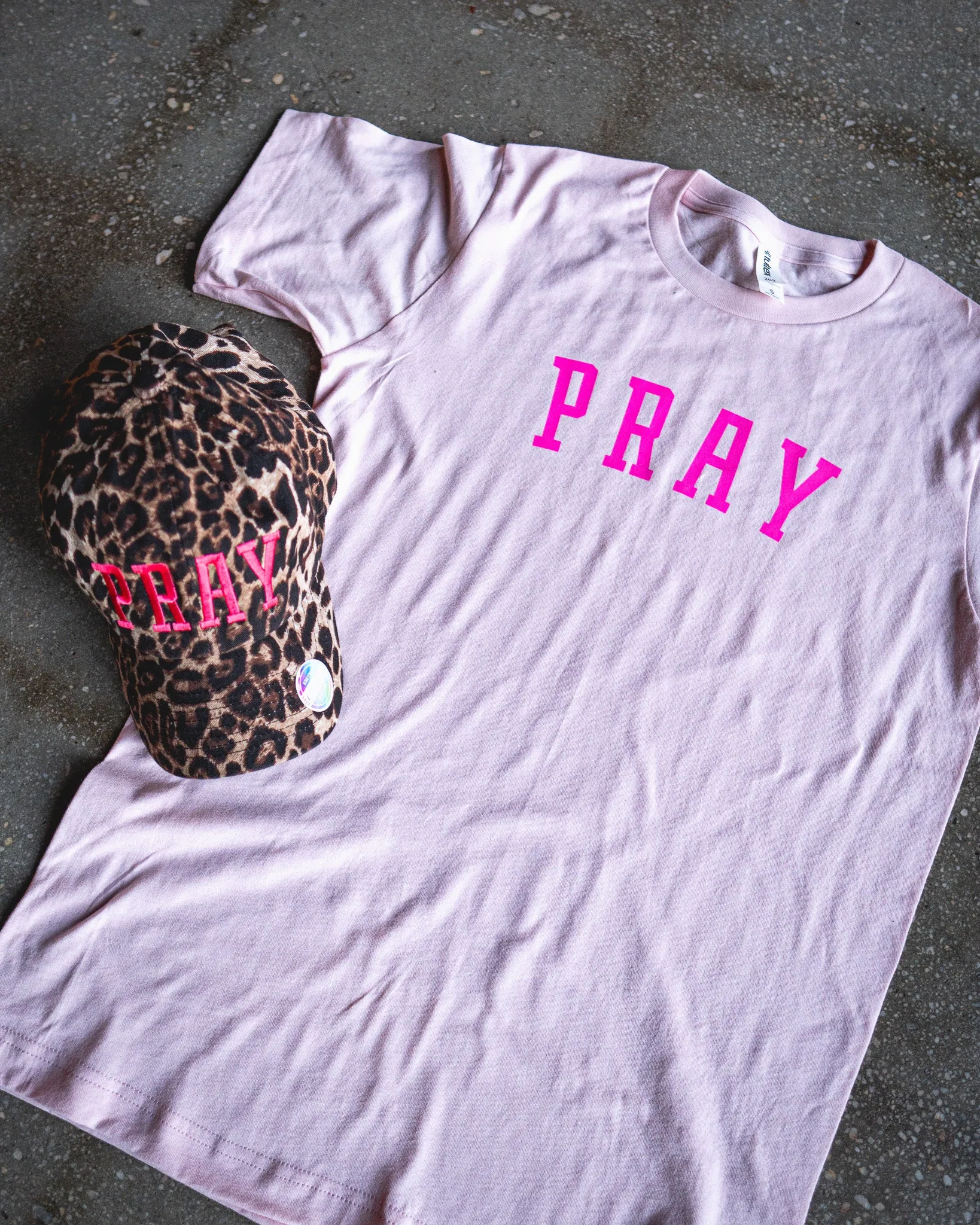 PRAY Adult Box T-Shirt & Leopard Non-Distressed Hat Bundle
