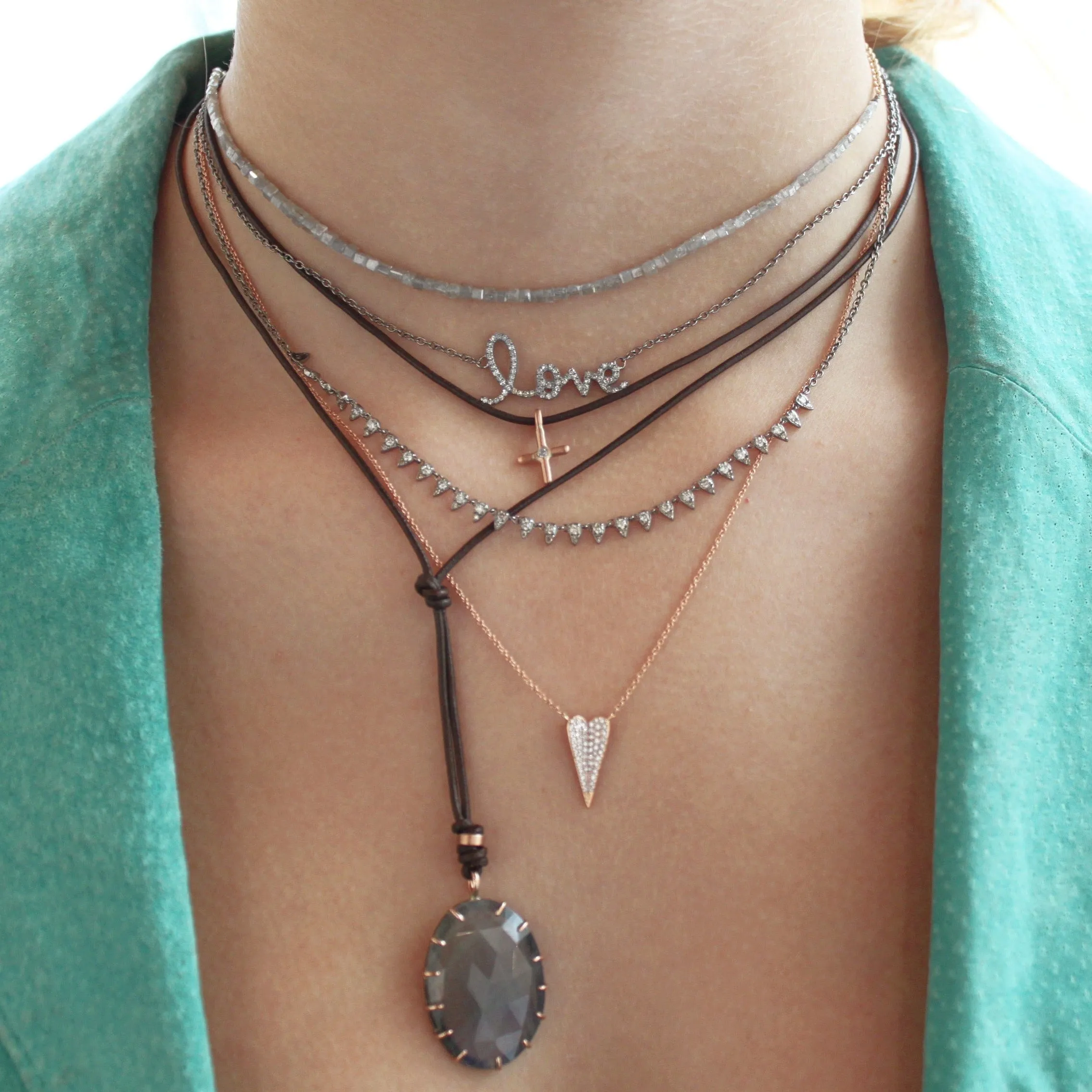 Prong Set Labradorite Long Leather Necklace