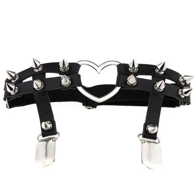 PU Black Leather Spike Heart Garter