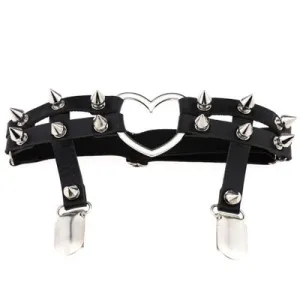 PU Black Leather Spike Heart Garter
