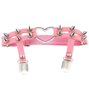PU Pink Leather Spike Heart Garter