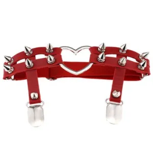 PU Red Leather Spike Heart Garter