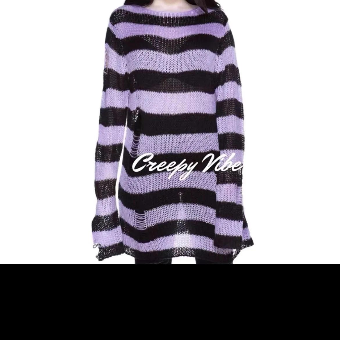 Punk Gothic Long Unisex Sweater Hollow Out Hole Distressed Sweater