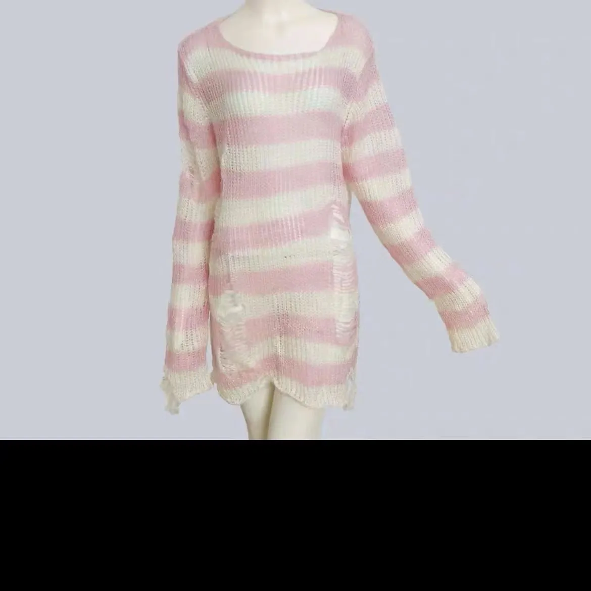 Punk Gothic Long Unisex Sweater Hollow Out Hole Distressed Sweater