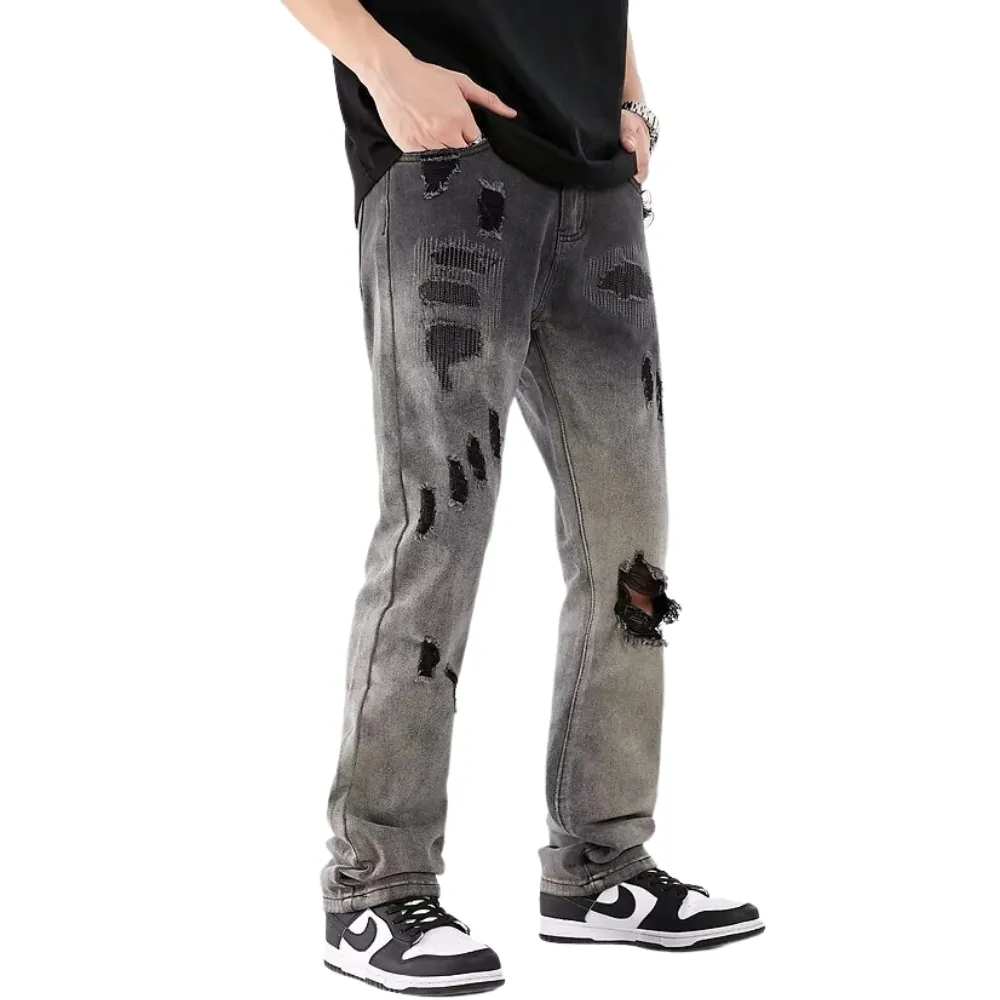 Punk Gradient Ripped Straight Jeans
