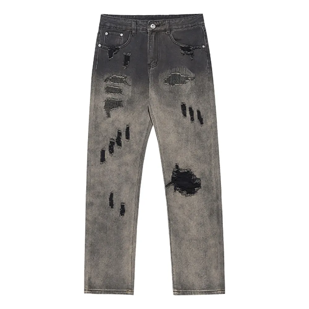 Punk Gradient Ripped Straight Jeans