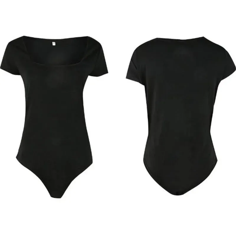 Punk Hip Hop One-Line Collar Bodysuit, Sexy Slim Fit Short Sleeve Jumpsuit