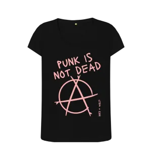 Punk Is Not Dead Scoop Neck Tee (Pink Lettering)