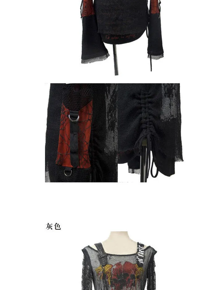 Punk Rock/Gothic Top with Mesh and Grommets