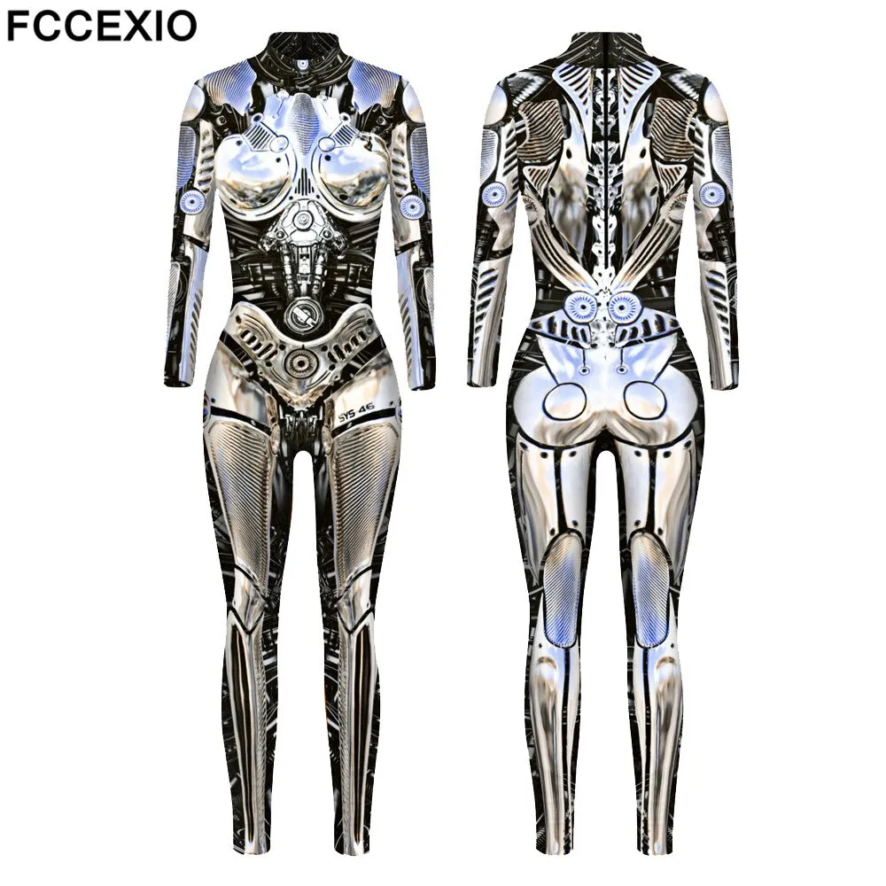 Punk Steam Cool Style Mechanical Pattern 3D Print Sexy Bodysuits Women Plus Size Long Sleeve