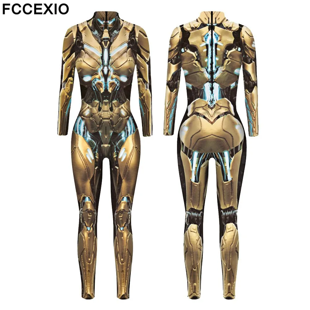 Punk Steam Cool Style Mechanical Pattern 3D Print Sexy Bodysuits Women Plus Size Long Sleeve