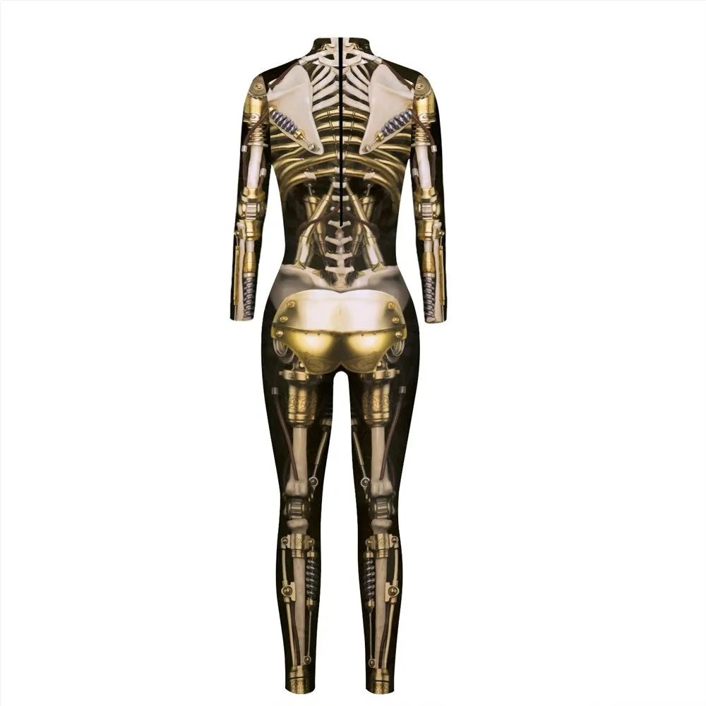 Punk Steam Cool Style Mechanical Pattern 3D Print Sexy Bodysuits Women Plus Size Long Sleeve