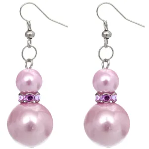 Purple Rhinestone Faux Peal Dangle Earrings