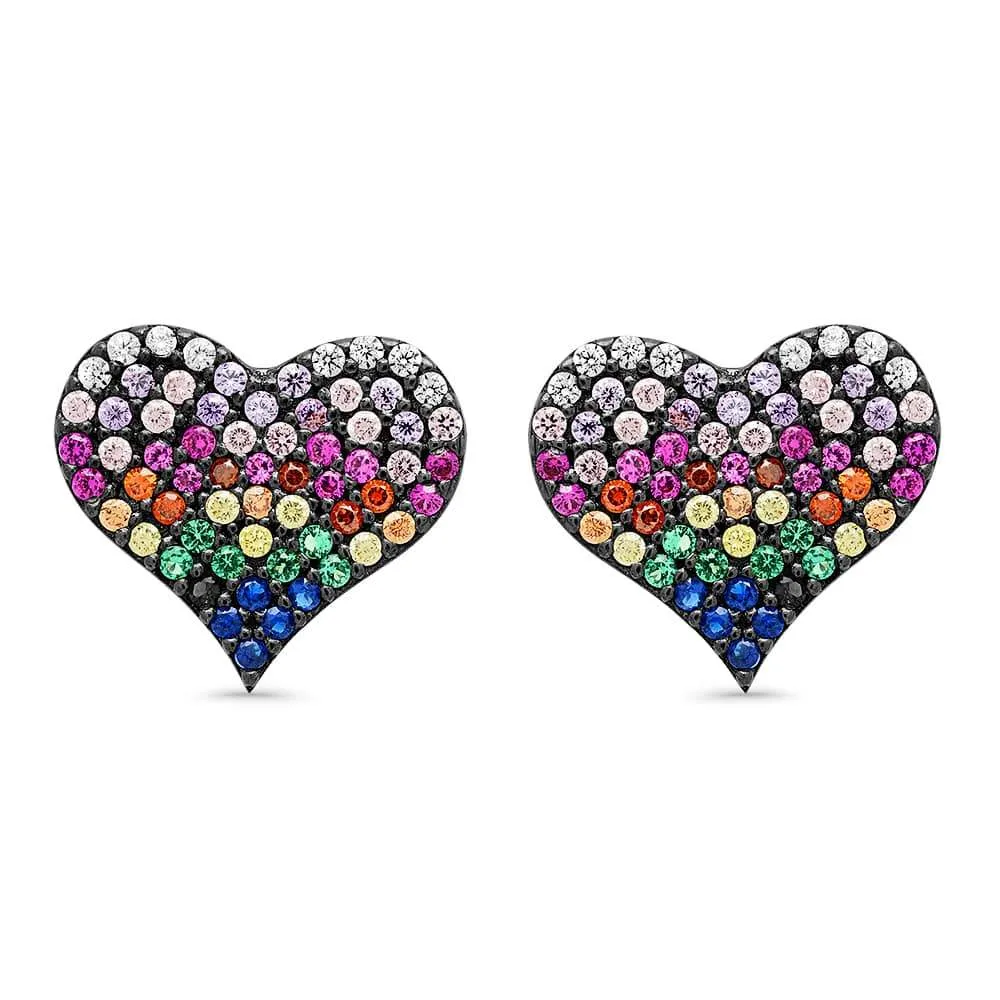RAINBOW HEART STUDS, BR STERLING SILVER