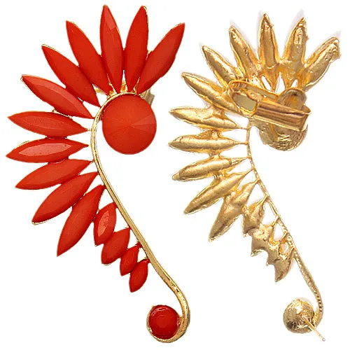 Red Beaded Faceted Stud Cuff Earring