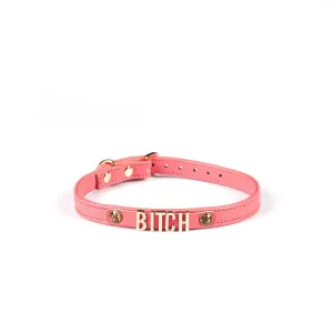 Red Italian Leather Choker Letters BITCH with Gemstone