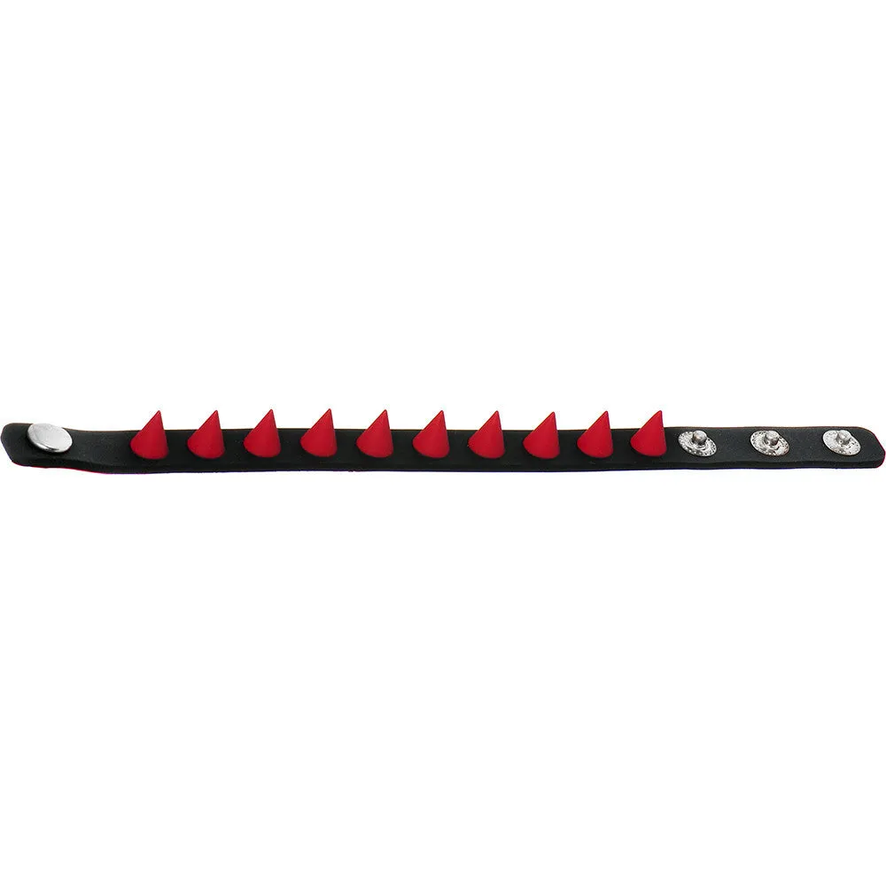 Red Rubber Spike Punk Cuff Bracelet