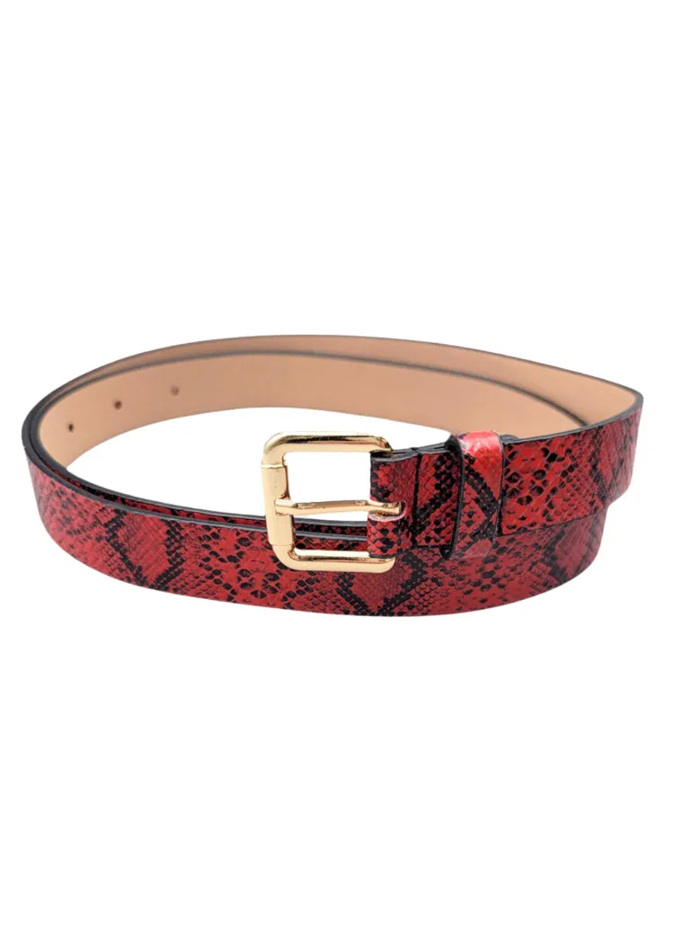 Red Snakeskin Faux Leather Belt