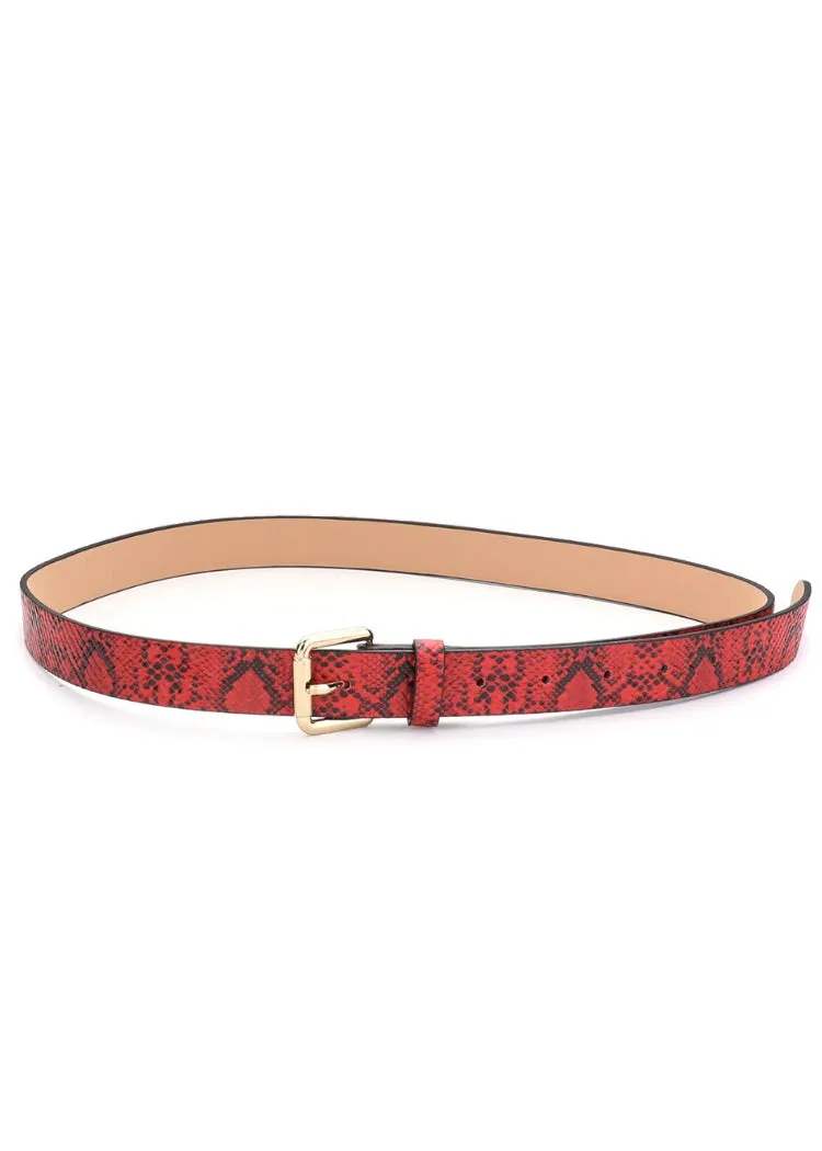 Red Snakeskin Faux Leather Belt