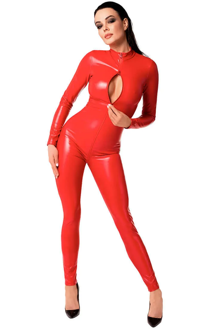 Red wet look catsuit - Secret Rendezvous