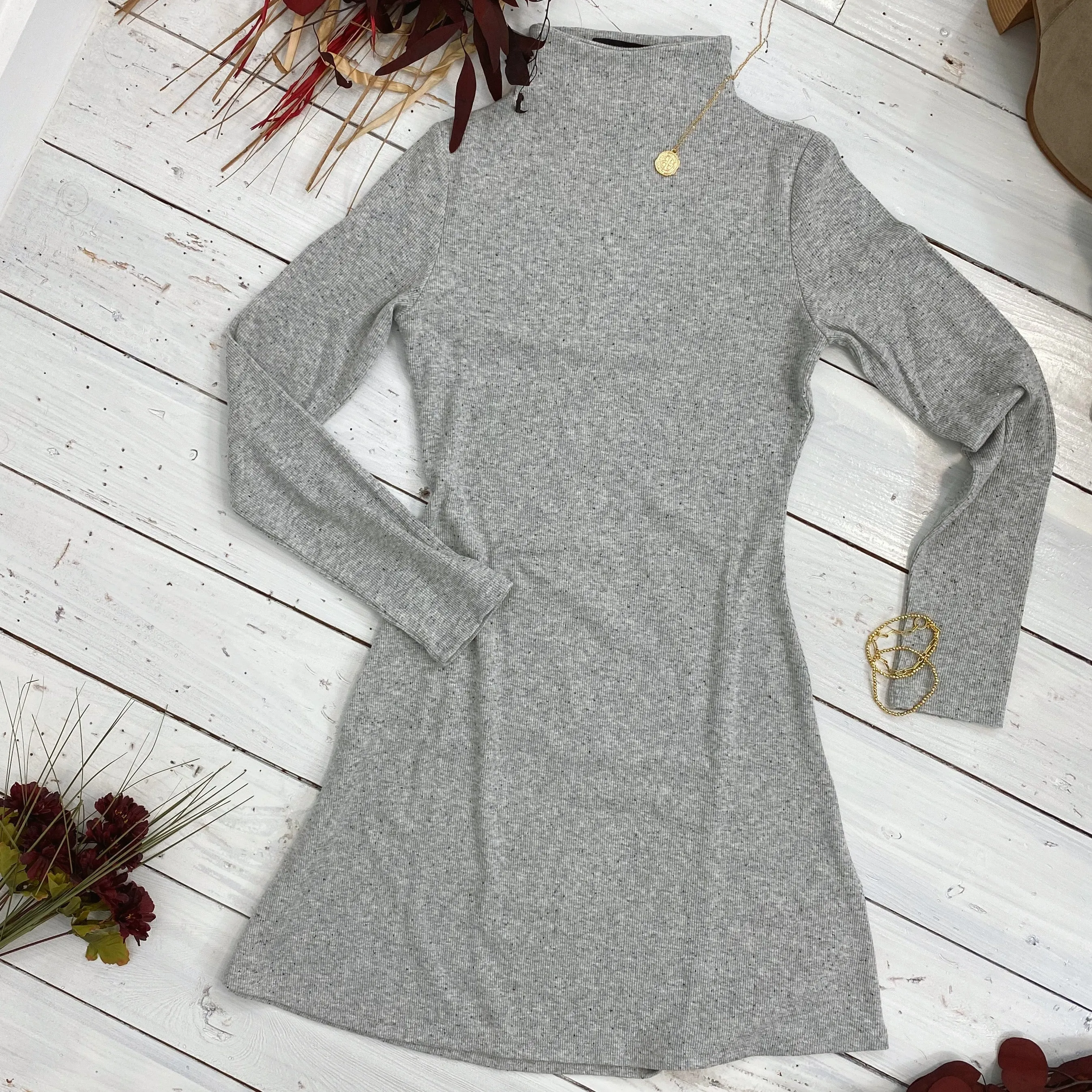 Rib Funnel Neck Dress