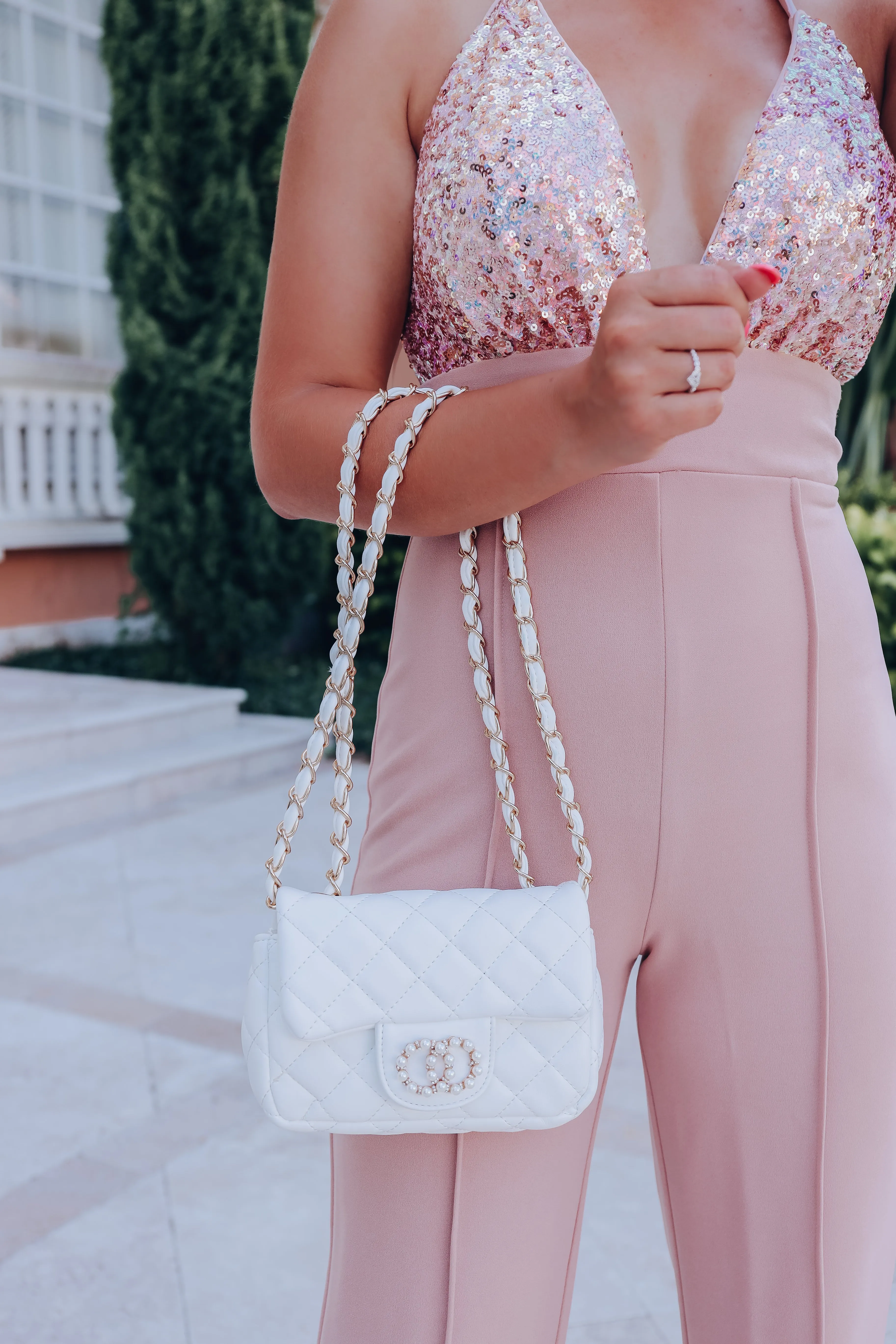 Ritzy Quilted Embellished Purse - White
