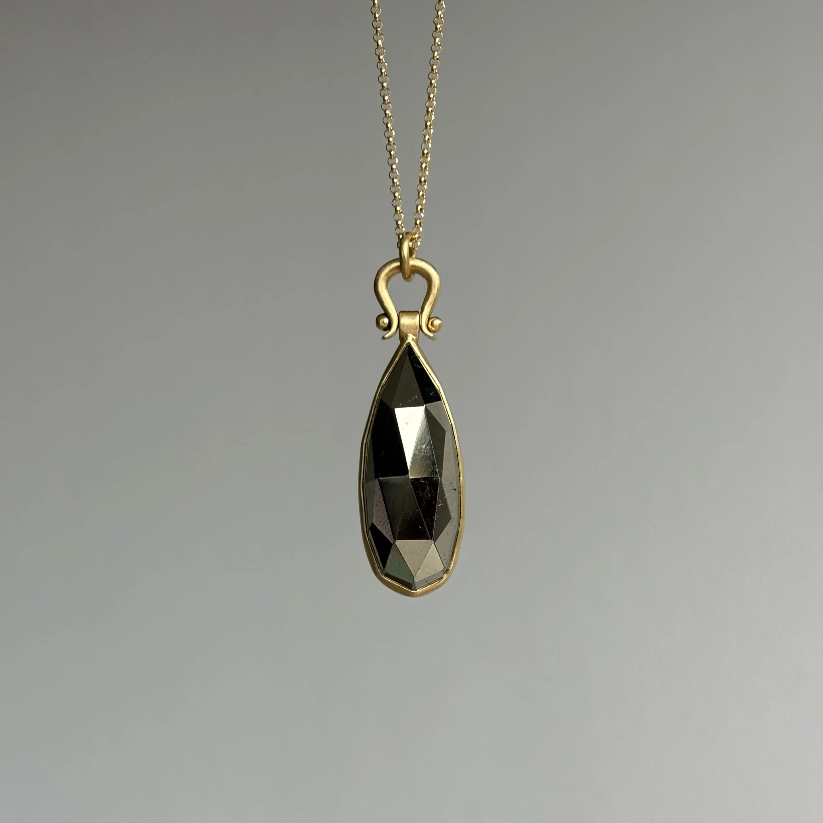 Rose Cut Pyrite Drop Pendant with Lyre Bail