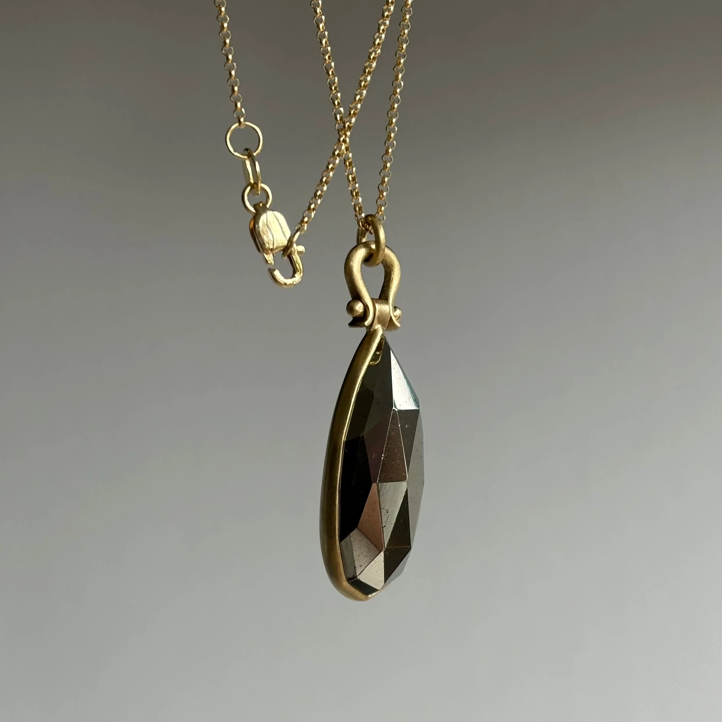 Rose Cut Pyrite Drop Pendant with Lyre Bail