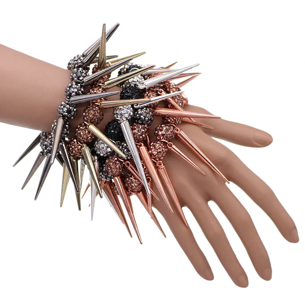Rose Gold Fireball Spike Studded Stretch Bracelet