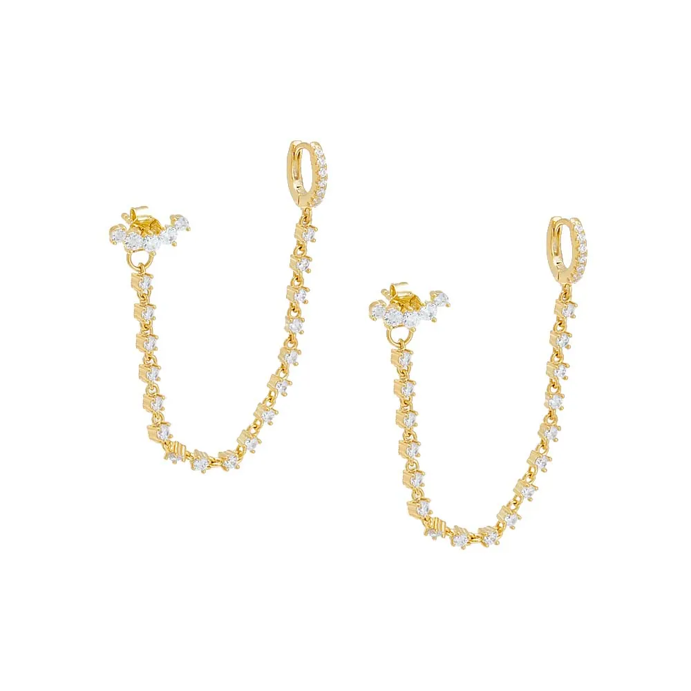 Scattered CZ Chain Stud & Huggie Earring