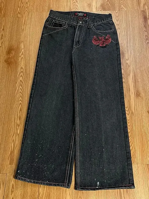 Schwarze American Retro Hiphop Boyfriend Jeans