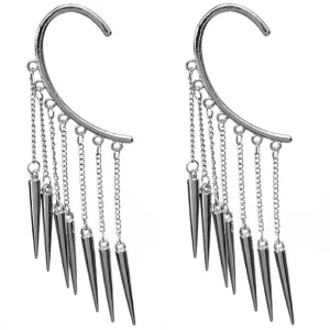 Silver 1 Piece Spiked Drop Chain Dangle Earring