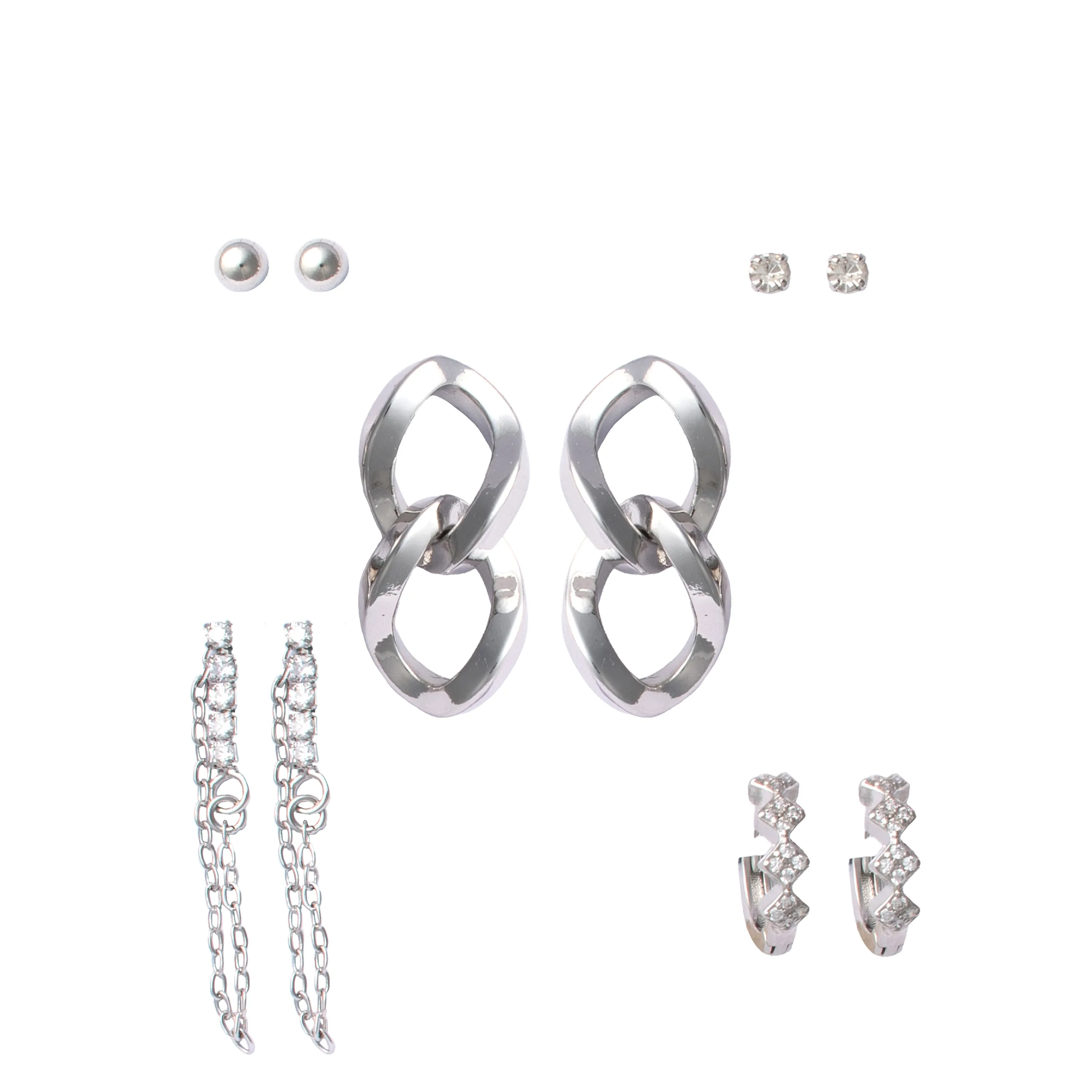 Silver Link Chain Earring Set