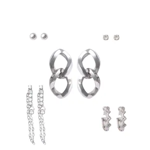 Silver Link Chain Earring Set